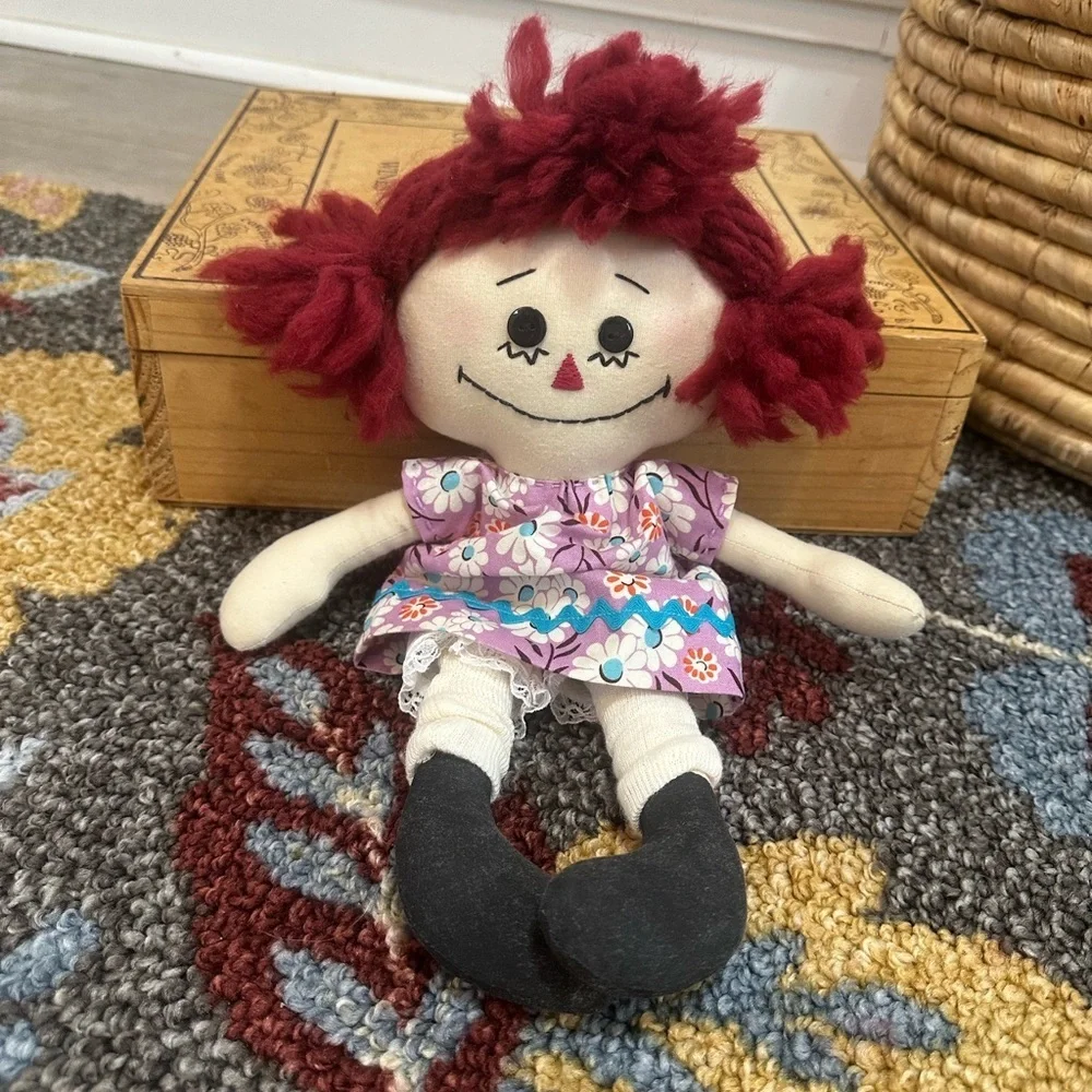 Vintage Handmade Plush Rag Doll Raggedy Ann Boho Dress Dolly